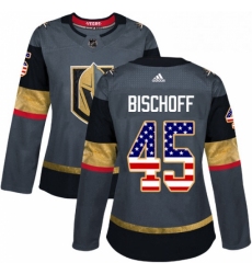 Womens Adidas Vegas Golden Knights 45 Jake Bischoff Authentic Gray USA Flag Fashion NHL Jersey 