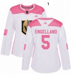 Womens Adidas Vegas Golden Knights 5 Deryk Engelland Authentic WhitePink Fashion NHL Jersey 