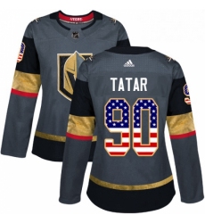 Womens Adidas Vegas Golden Knights 90 Tomas Tatar Authentic Gray USA Flag Fashion NHL Jersey 