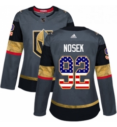 Womens Adidas Vegas Golden Knights 92 Tomas Nosek Authentic Gray USA Flag Fashion NHL Jersey 