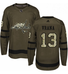 Mens Adidas Washington Capitals 13 Jakub Vrana Authentic Green Salute to Service NHL Jersey 