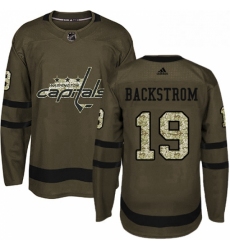 Mens Adidas Washington Capitals 19 Nicklas Backstrom Authentic Green Salute to Service NHL Jersey 