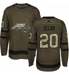 Mens Adidas Washington Capitals 20 Lars Eller Premier Green Salute to Service NHL Jersey 