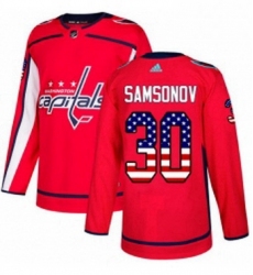 Mens Adidas Washington Capitals 30 Ilya Samsonov Authentic Red USA Flag Fashion NHL Jersey 