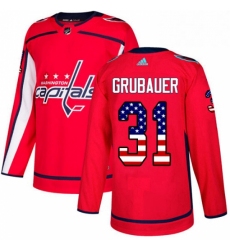 Mens Adidas Washington Capitals 31 Philipp Grubauer Authentic Red USA Flag Fashion NHL Jersey 