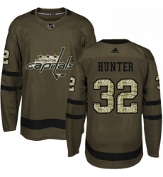Mens Adidas Washington Capitals 32 Dale Hunter Authentic Green Salute to Service NHL Jersey 