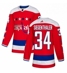Mens Adidas Washington Capitals 34 Jonas Siegenthaler Authentic Red Alternate NHL Jersey 