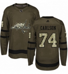 Mens Adidas Washington Capitals 74 John Carlson Authentic Green Salute to Service NHL Jersey 