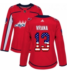 Womens Adidas Washington Capitals 13 Jakub Vrana Authentic Red USA Flag Fashion NHL Jersey 