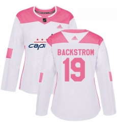 Womens Adidas Washington Capitals 19 Nicklas Backstrom Authentic WhitePink Fashion NHL Jersey 