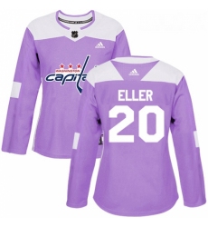 Womens Adidas Washington Capitals 20 Lars Eller Authentic Purple Fights Cancer Practice NHL Jersey 