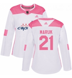 Womens Adidas Washington Capitals 21 Dennis Maruk Authentic WhitePink Fashion NHL Jersey 