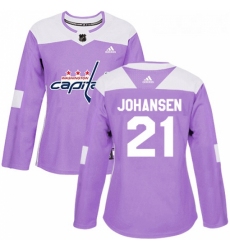 Womens Adidas Washington Capitals 21 Lucas Johansen Authentic Purple Fights Cancer Practice NHL Jersey 