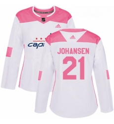 Womens Adidas Washington Capitals 21 Lucas Johansen Authentic WhitePink Fashion NHL Jersey 
