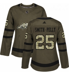 Womens Adidas Washington Capitals 25 Devante Smith Pelly Authentic Green Salute to Service NHL Jersey 