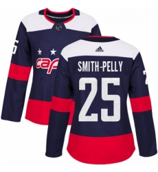 Womens Adidas Washington Capitals 25 Devante Smith Pelly Authentic Navy Blue 2018 Stadium Series NHL Jersey 