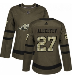 Womens Adidas Washington Capitals 27 Alexander Alexeyev Authentic Green Salute to Service NHL Jerse