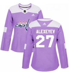 Womens Adidas Washington Capitals 27 Alexander Alexeyev Authentic Purple Fights Cancer Practice NHL Jerse