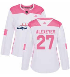Womens Adidas Washington Capitals 27 Alexander Alexeyev Authentic White Pink Fashion NHL Jerse
