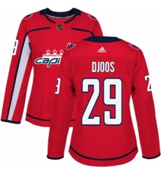 Womens Adidas Washington Capitals 29 Christian Djoos Authentic Red Home NHL Jersey 