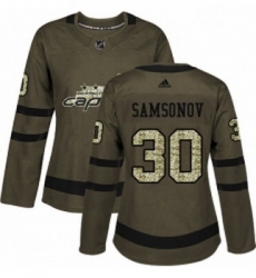 Womens Adidas Washington Capitals 30 Ilya Samsonov Authentic Green Salute to Service NHL Jersey 