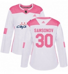 Womens Adidas Washington Capitals 30 Ilya Samsonov Authentic WhitePink Fashion NHL Jersey 