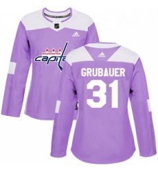 Womens Adidas Washington Capitals 31 Philipp Grubauer Authentic Purple Fights Cancer Practice NHL Jersey 