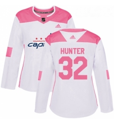 Womens Adidas Washington Capitals 32 Dale Hunter Authentic WhitePink Fashion NHL Jersey 
