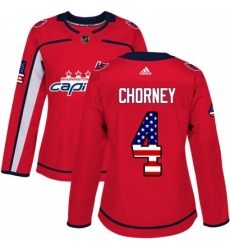 Womens Adidas Washington Capitals 4 Taylor Chorney Authentic Red USA Flag Fashion NHL Jersey 