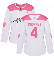 Womens Adidas Washington Capitals 4 Taylor Chorney Authentic WhitePink Fashion NHL Jersey 