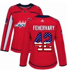 Womens Adidas Washington Capitals 42 Martin Fehervary Authentic Red USA Flag Fashion NHL Jerse