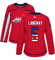 Womens Adidas Washington Capitals 5 Rod Langway Authentic Red USA Flag Fashion NHL Jersey 