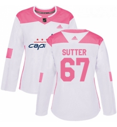 Womens Adidas Washington Capitals 67 Riley Sutter Authentic White Pink Fashion NHL Jerse