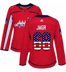 Womens Adidas Washington Capitals 68 Jaromir Jagr Authentic Red USA Flag Fashion NHL Jersey 