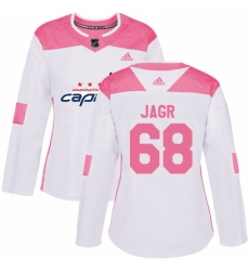 Womens Adidas Washington Capitals 68 Jaromir Jagr Authentic WhitePink Fashion NHL Jersey 