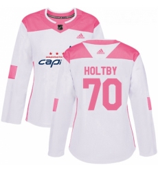 Womens Adidas Washington Capitals 70 Braden Holtby Authentic WhitePink Fashion NHL Jersey 