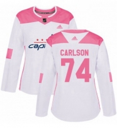 Womens Adidas Washington Capitals 74 John Carlson Authentic WhitePink Fashion NHL Jersey 