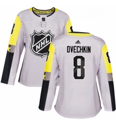 Womens Adidas Washington Capitals 8 Alex Ovechkin Authentic Gray 2018 All Star Metro Division NHL Jersey 