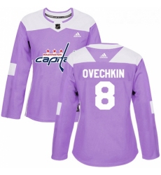 Womens Adidas Washington Capitals 8 Alex Ovechkin Authentic Purple Fights Cancer Practice NHL Jersey 