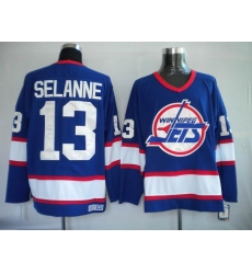 Jets #13 Teemu Selanne Stitched Blue CCM Throwback NHL Jersey