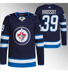 Men Winnipeg Jets 39 Laurent Brossoit Navy Stitched Jersey