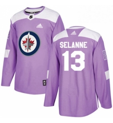 Mens Adidas Winnipeg Jets 13 Teemu Selanne Authentic Purple Fights Cancer Practice NHL Jersey 