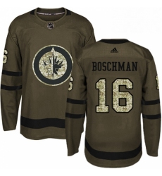 Mens Adidas Winnipeg Jets 16 Laurie Boschman Authentic Green Salute to Service NHL Jersey 