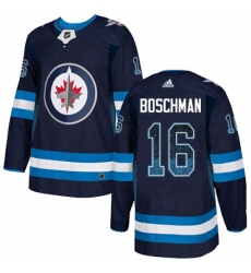 Mens Adidas Winnipeg Jets 16 Laurie Boschman Authentic Navy Blue Drift Fashion NHL Jersey 