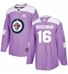 Mens Adidas Winnipeg Jets 16 Laurie Boschman Authentic Purple Fights Cancer Practice NHL Jersey 