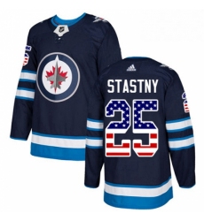 Mens Adidas Winnipeg Jets 25 Paul Stastny Authentic Navy Blue USA Flag Fashion NHL Jerse