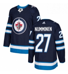 Mens Adidas Winnipeg Jets 27 Teppo Numminen Authentic Navy Blue Home NHL Jersey 