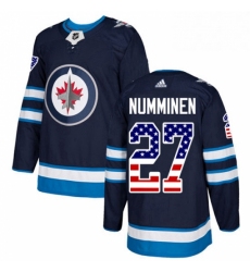 Mens Adidas Winnipeg Jets 27 Teppo Numminen Authentic Navy Blue USA Flag Fashion NHL Jersey 