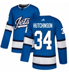 Mens Adidas Winnipeg Jets 34 Michael Hutchinson Authentic Blue Alternate NHL Jersey 