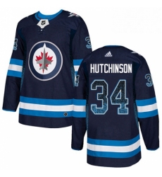 Mens Adidas Winnipeg Jets 34 Michael Hutchinson Authentic Navy Blue Drift Fashion NHL Jersey 